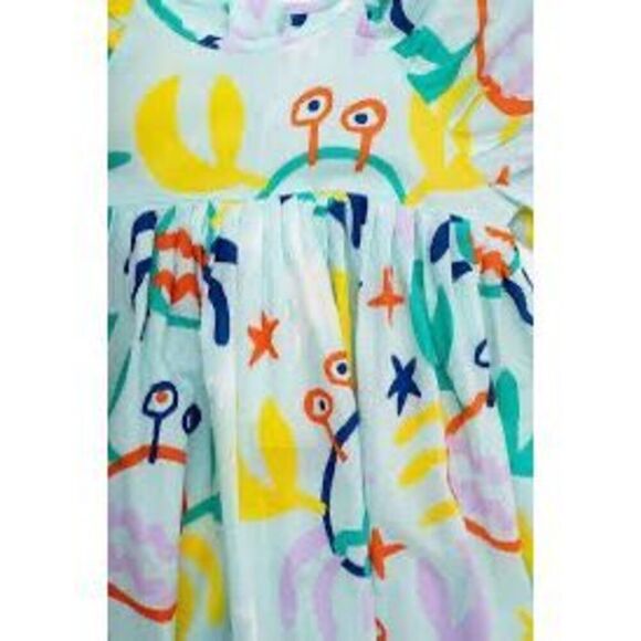 NWT Stella McCartney Kids pale blue cotton voile dress featuring a vibrant crab - Picture 2 of 10